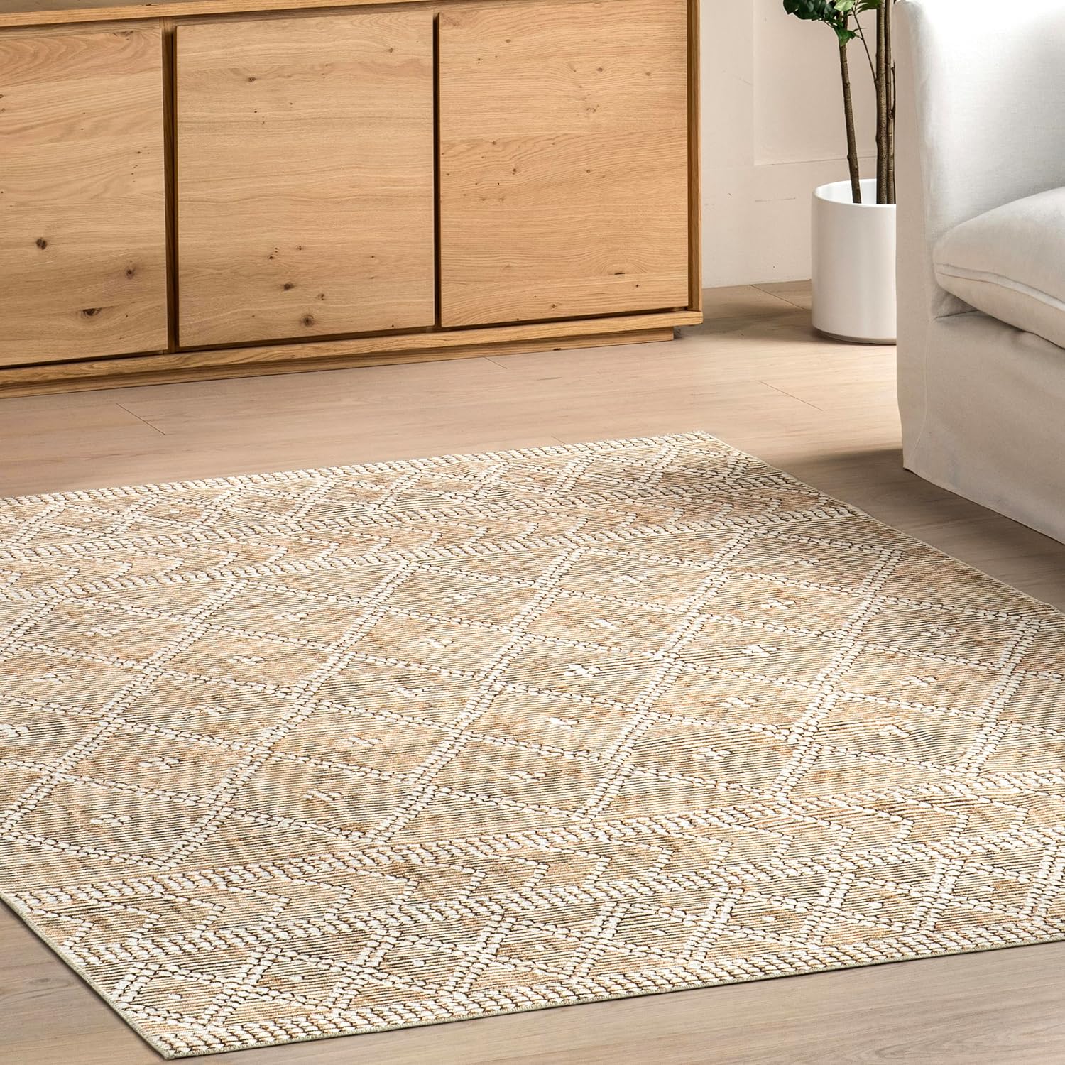 Úna Lattice Alfombra lavable a máquina, resistente a las manchas, 8 x 10 pies,