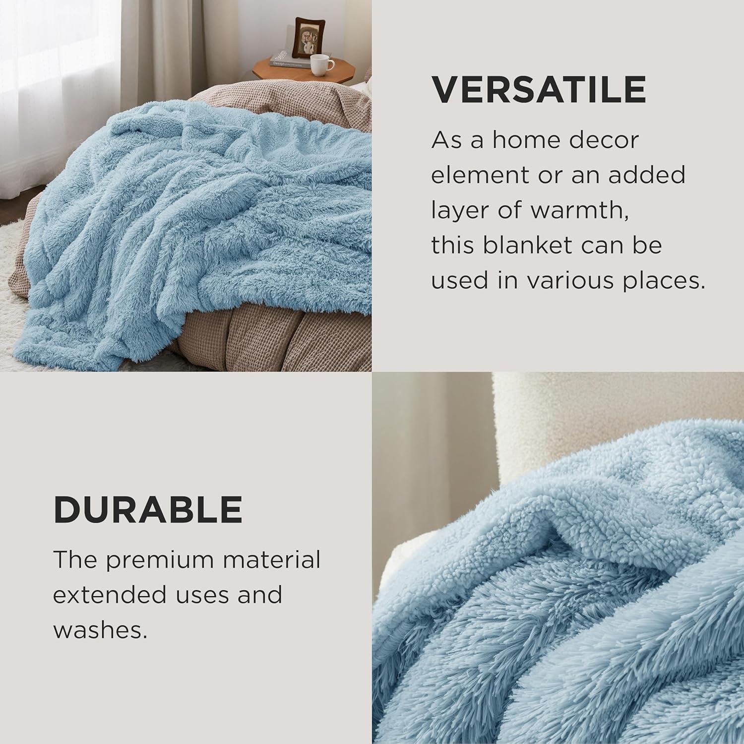 Bedsure Manta azul esponjosa, regalos para mujeres, hombres, forro polar suave,...