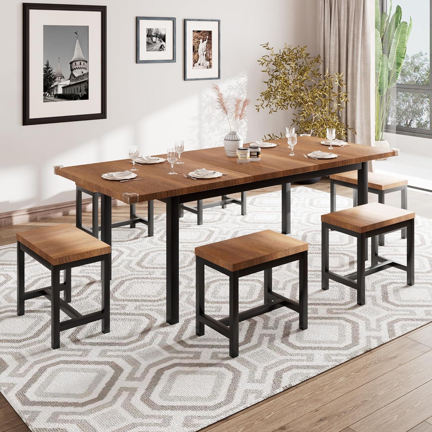 iPormis Juego de mesa de comedor de 7 piezas con 6 taburetes, juego de mesa de