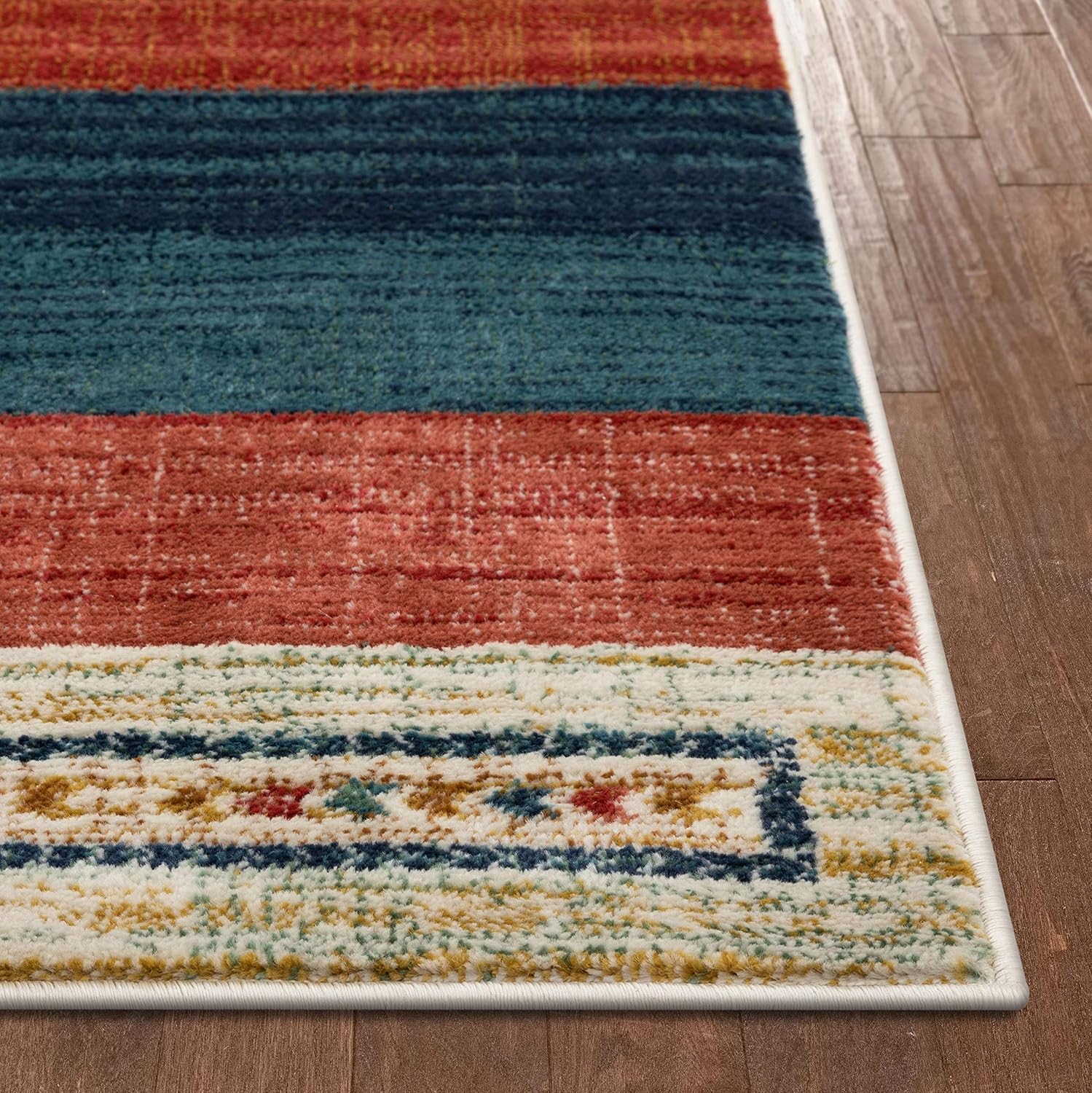 Alfombra con medallón tribal del suroeste en azul cantón, carmesí