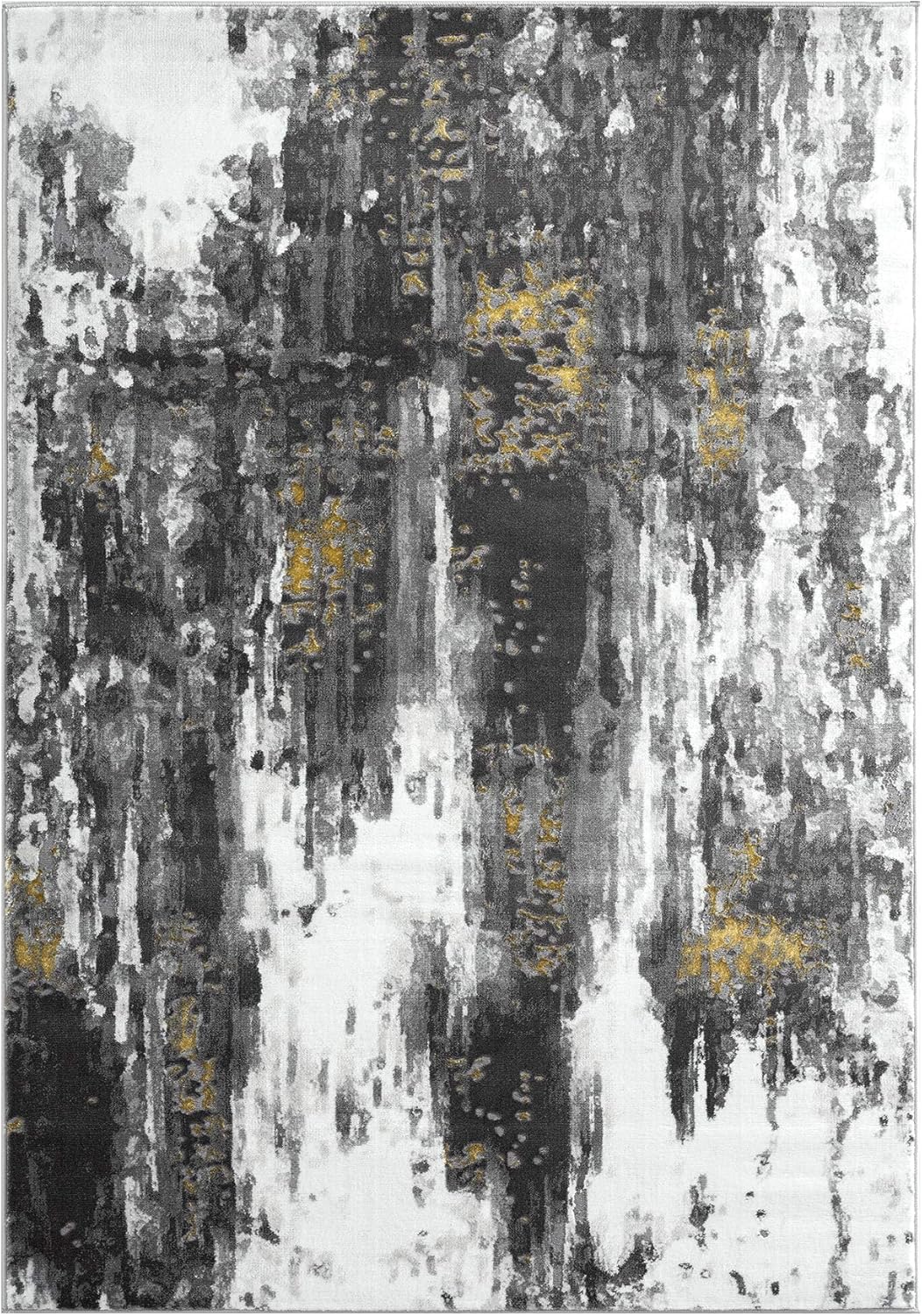Abani Alfombra abstracta envejecida, contemporánea, moderna, dorada y gris,...