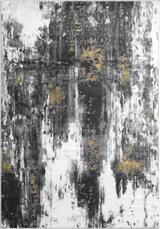 Abani Alfombra abstracta envejecida, contemporánea, moderna, dorada y gris,...