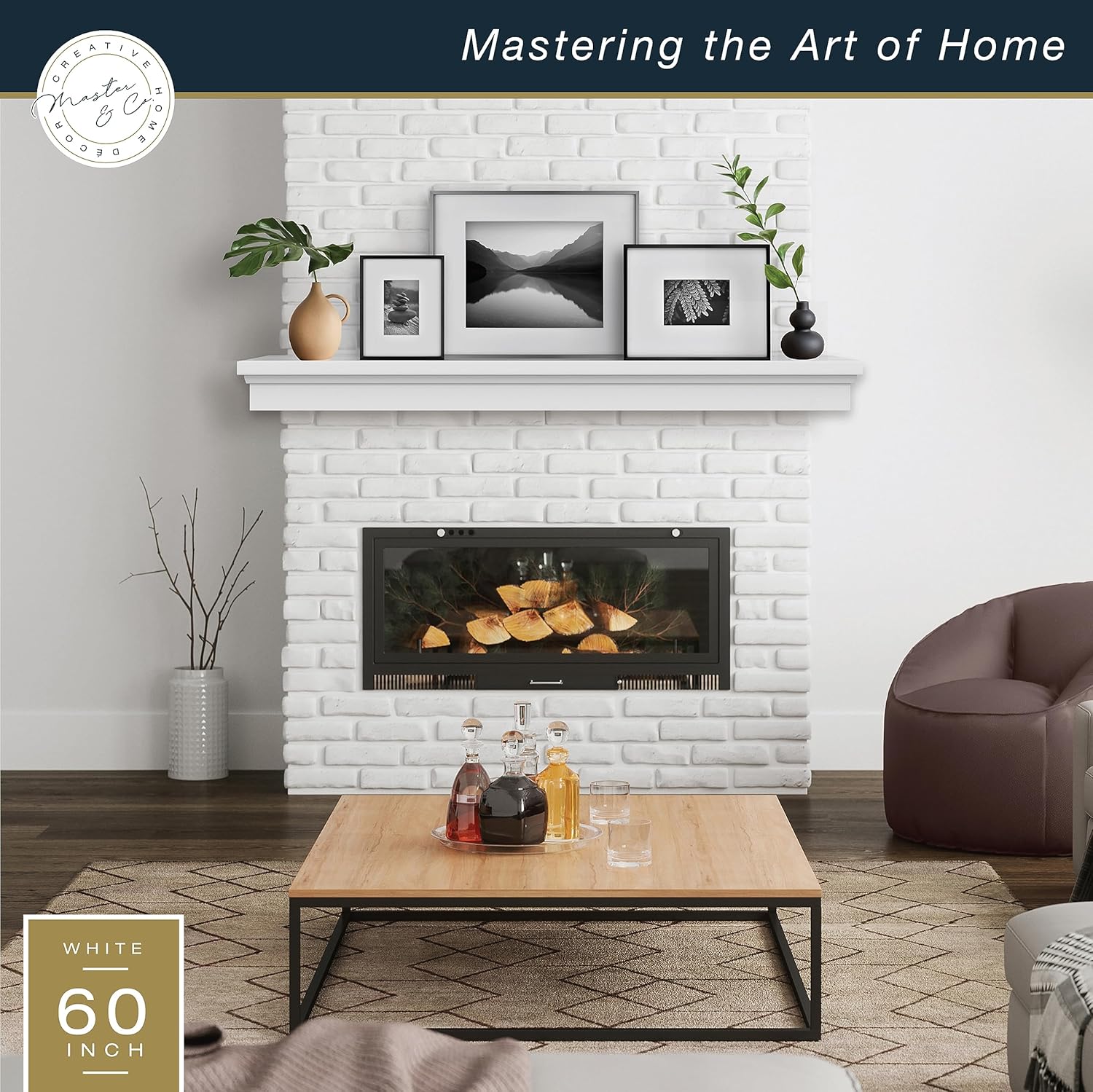 MCS Master & Co - Mantel flotante de madera maciza con acabado blanco de 60...