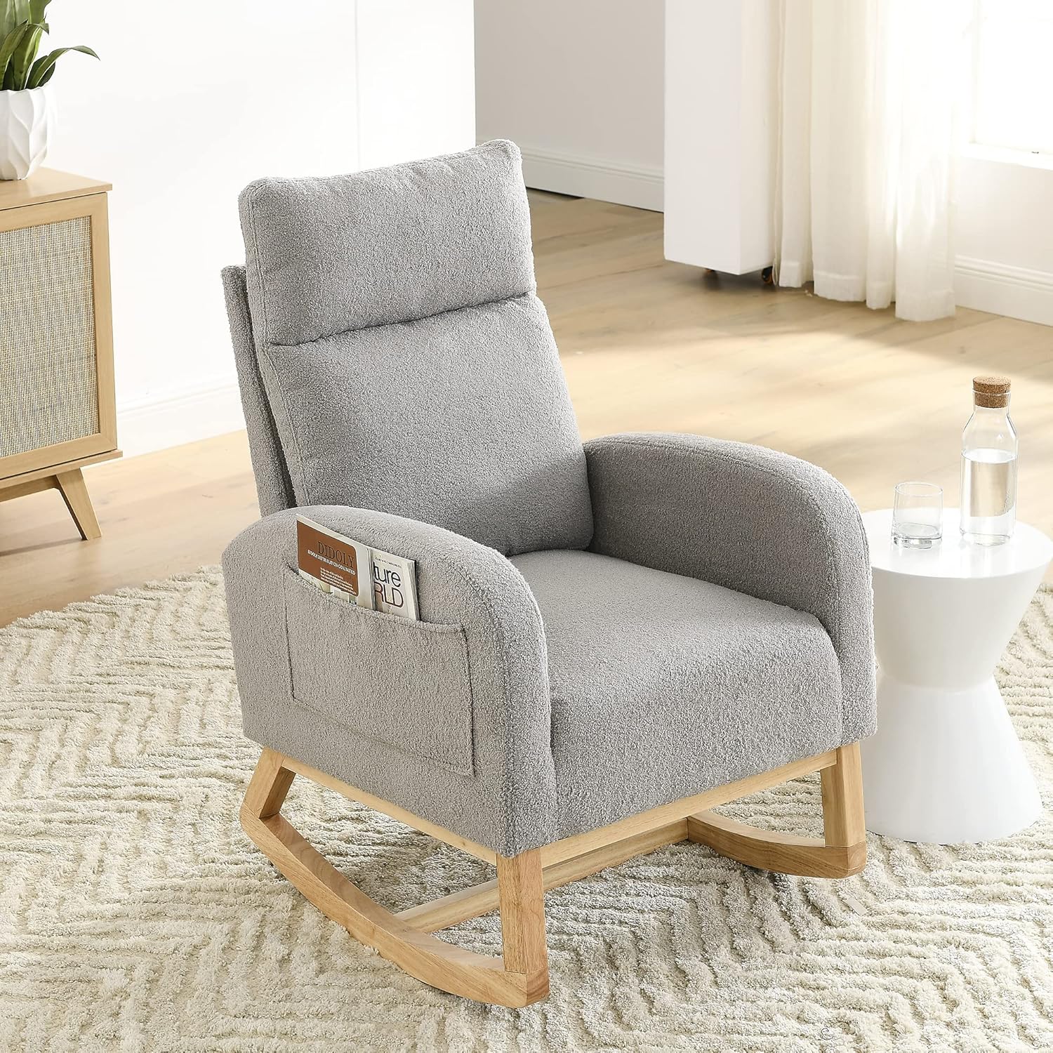 Mecedora para guardería con patas de madera maciza, silla deslizante para...