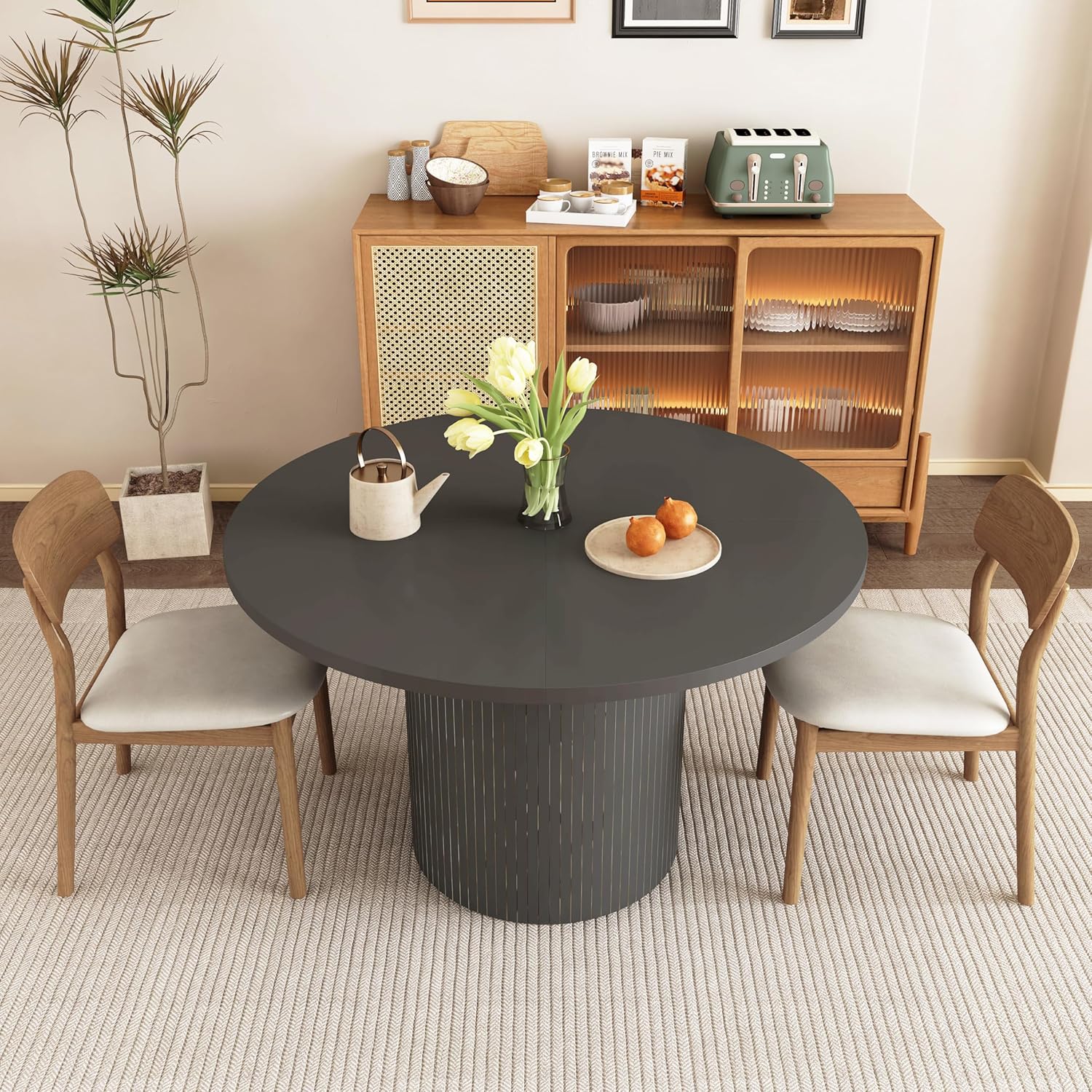Mesa de comedor redonda para 4, moderna mesa de cocina de granja, mesas de...
