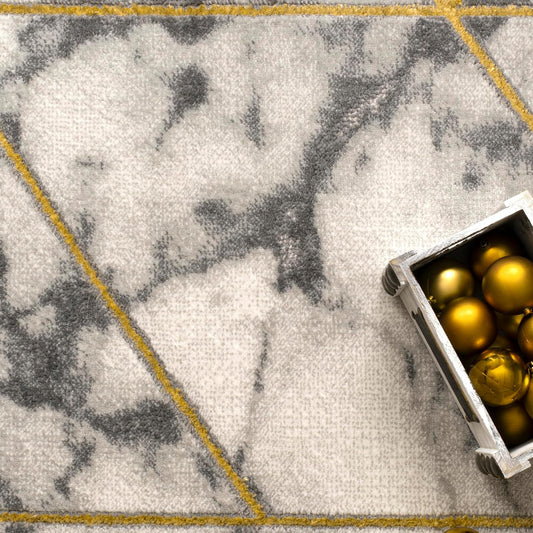 Alfombra de área moderna con patrón de mármol en gris dorado crema para sala de...