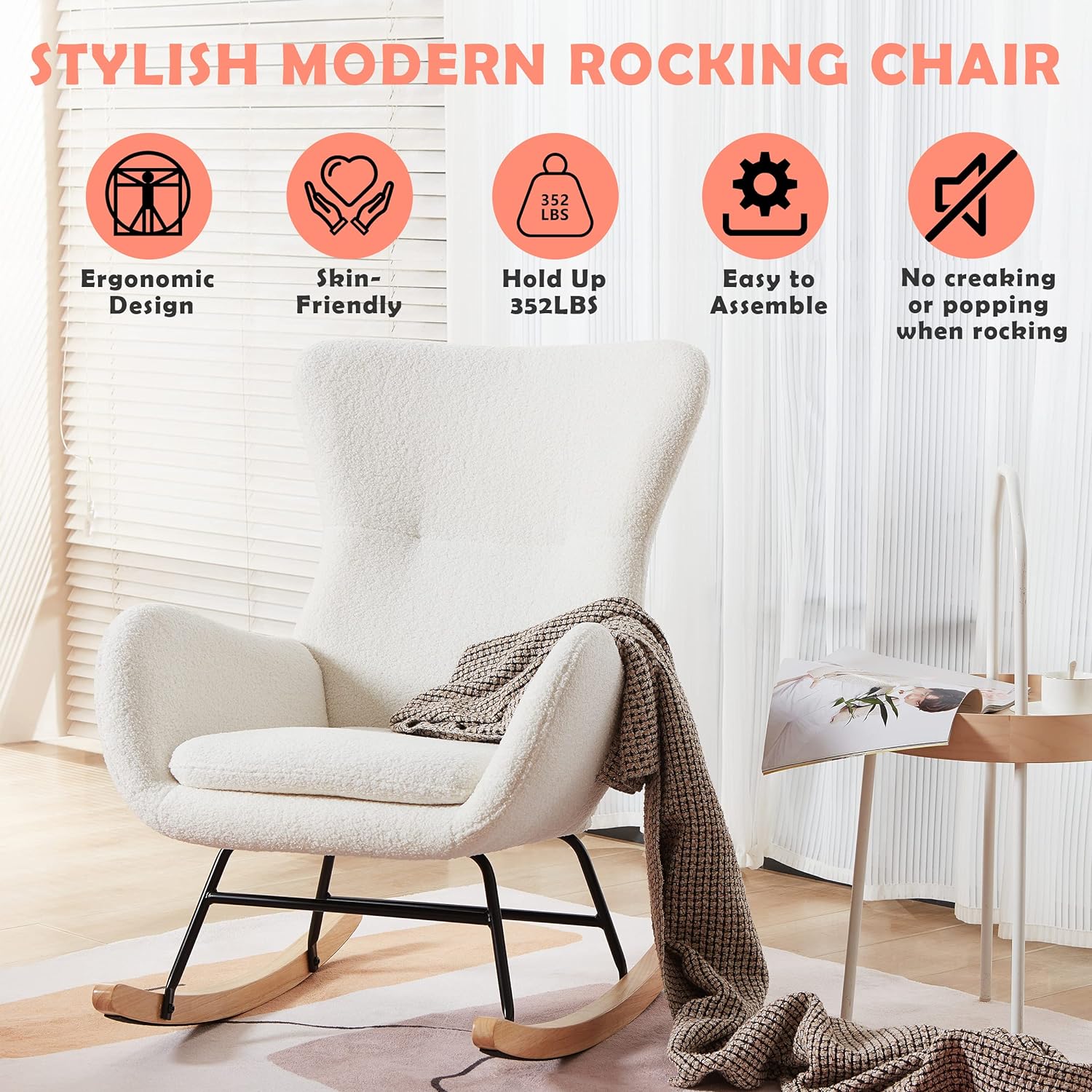 PrimeZone Cómoda mecedora para cuarto de bebé, silla deslizante con respaldo...