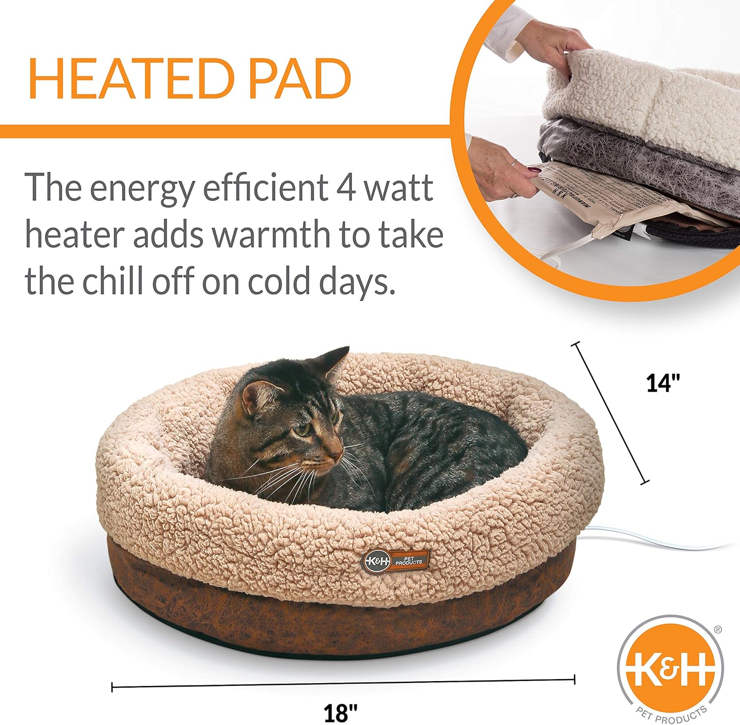 K&H PET PRODUCTS Cama térmica térmica para gatos con taza termoplástica, cama...