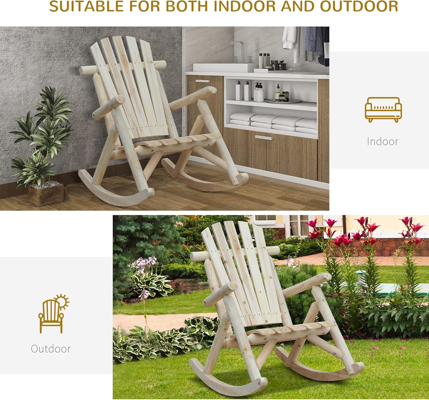 Outsunny Mecedora de madera para exteriores, silla mecedora Adirondack para...
