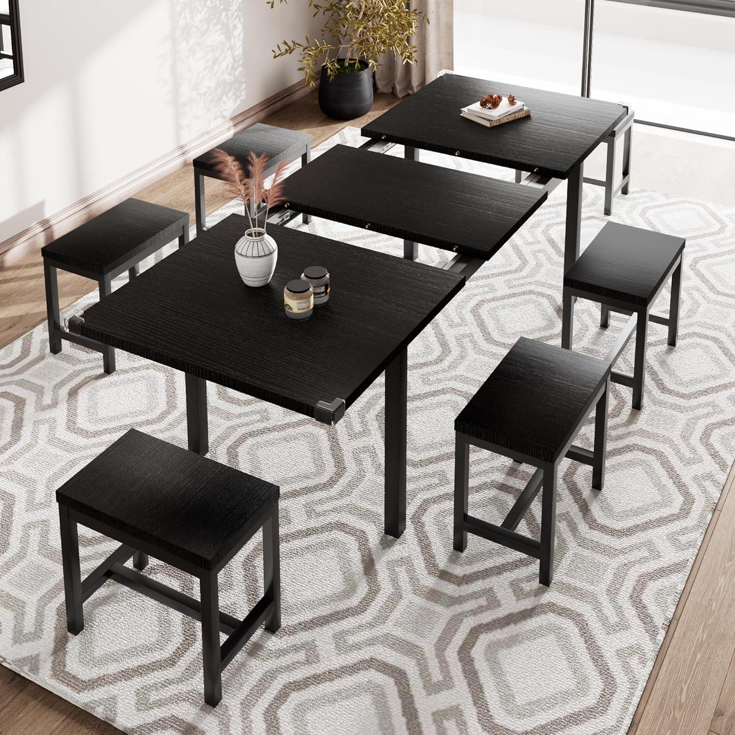 Juego de mesa de comedor de 7 piezas con 6 taburetes, juego de mesa de cocina