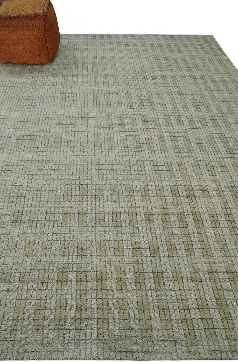Alfombra de área tejida plana de lana mezclada a mano escandinava a cuadros,