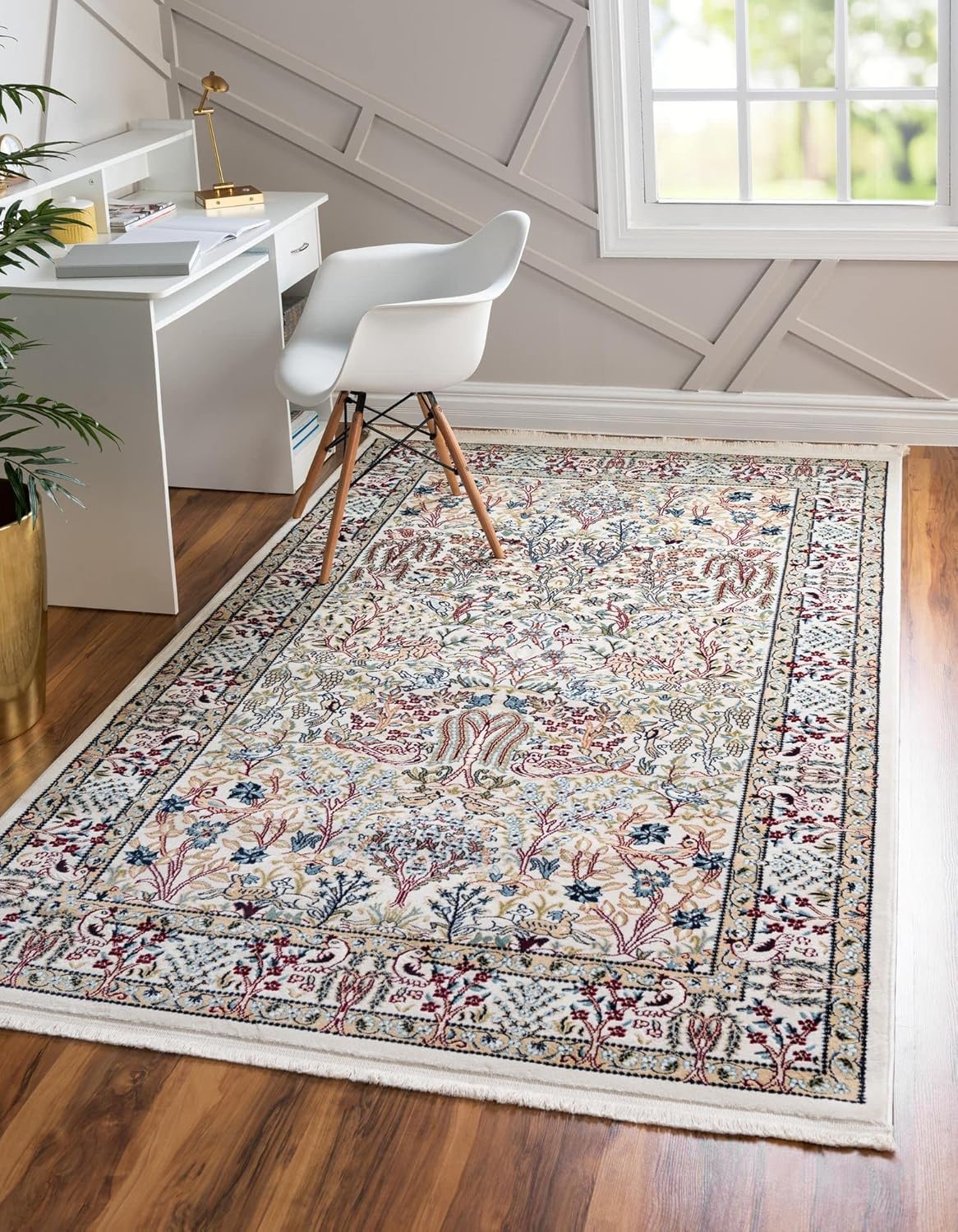 Rugs.com Rabia Collection - Alfombra baja marfil de 5 x 8 pies, perfecta para...