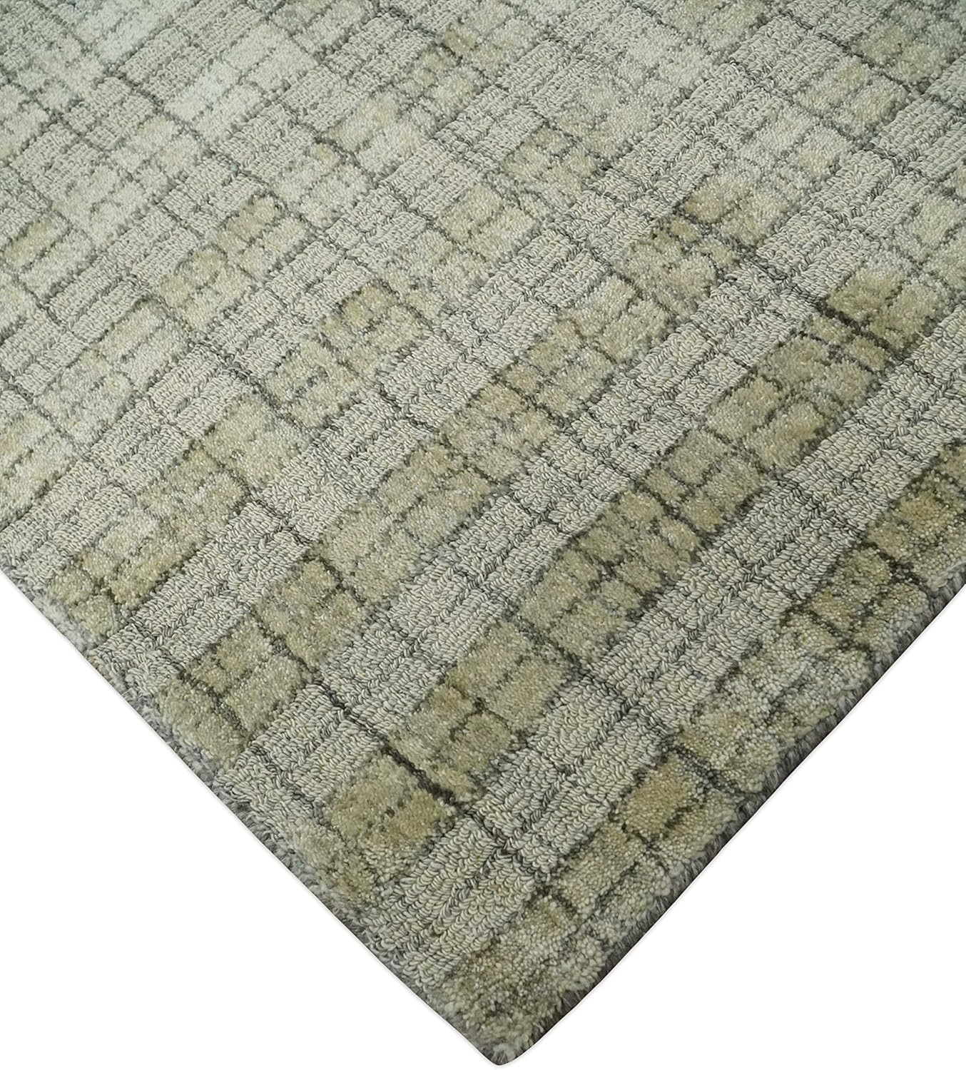 Alfombra de área tejida plana de lana mezclada a mano escandinava a cuadros,