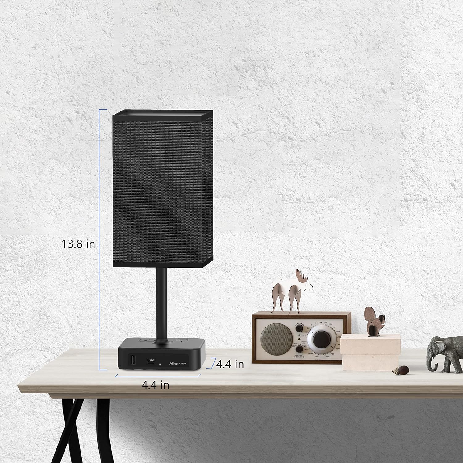 Lámpara de Mesa de Noche con Control Táctil y Puertos de Carga USB C+a