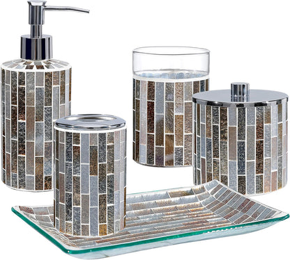 KMWARES Juego de accesorios decorativos de baño de vidrio de mosaico de 5