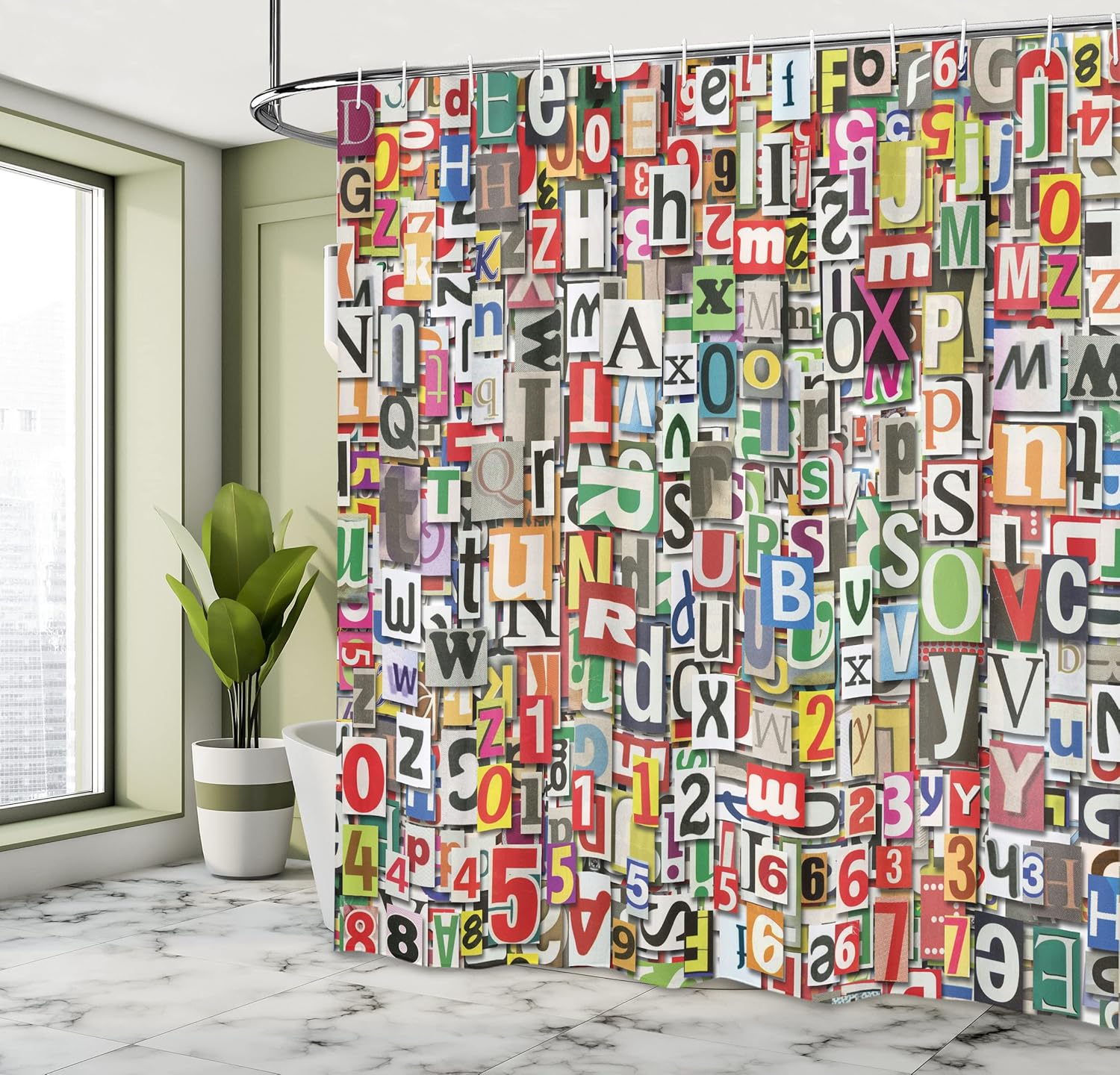 Ambesonne Decor Collection, juego de cortina con ganchos para regadera
