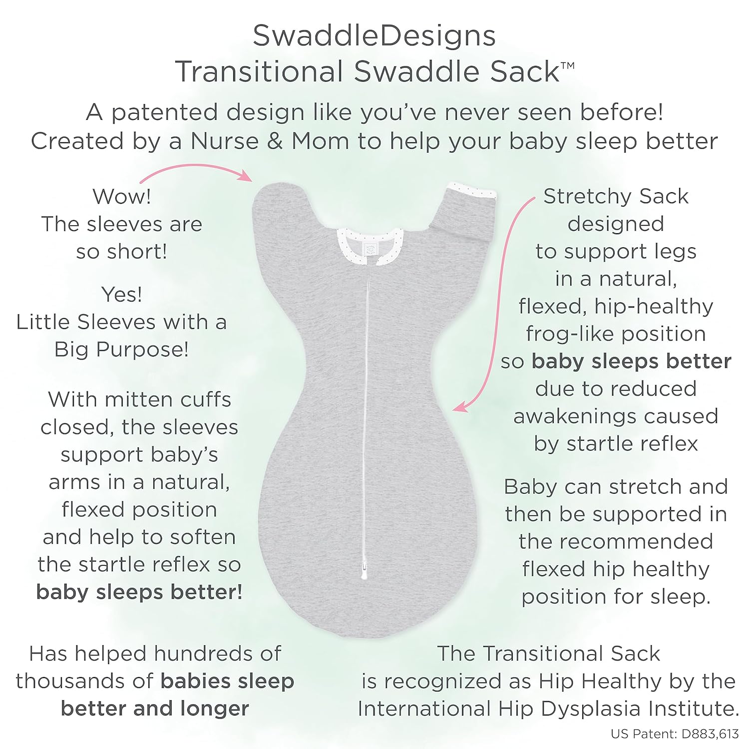 SwaddleDesigns Saco de transición para envolver con mangas de media longitud...