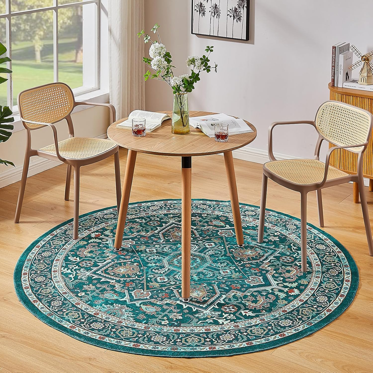 Floralux Alfombra redonda de 4 pies, alfombra circular lavable antideslizante,...