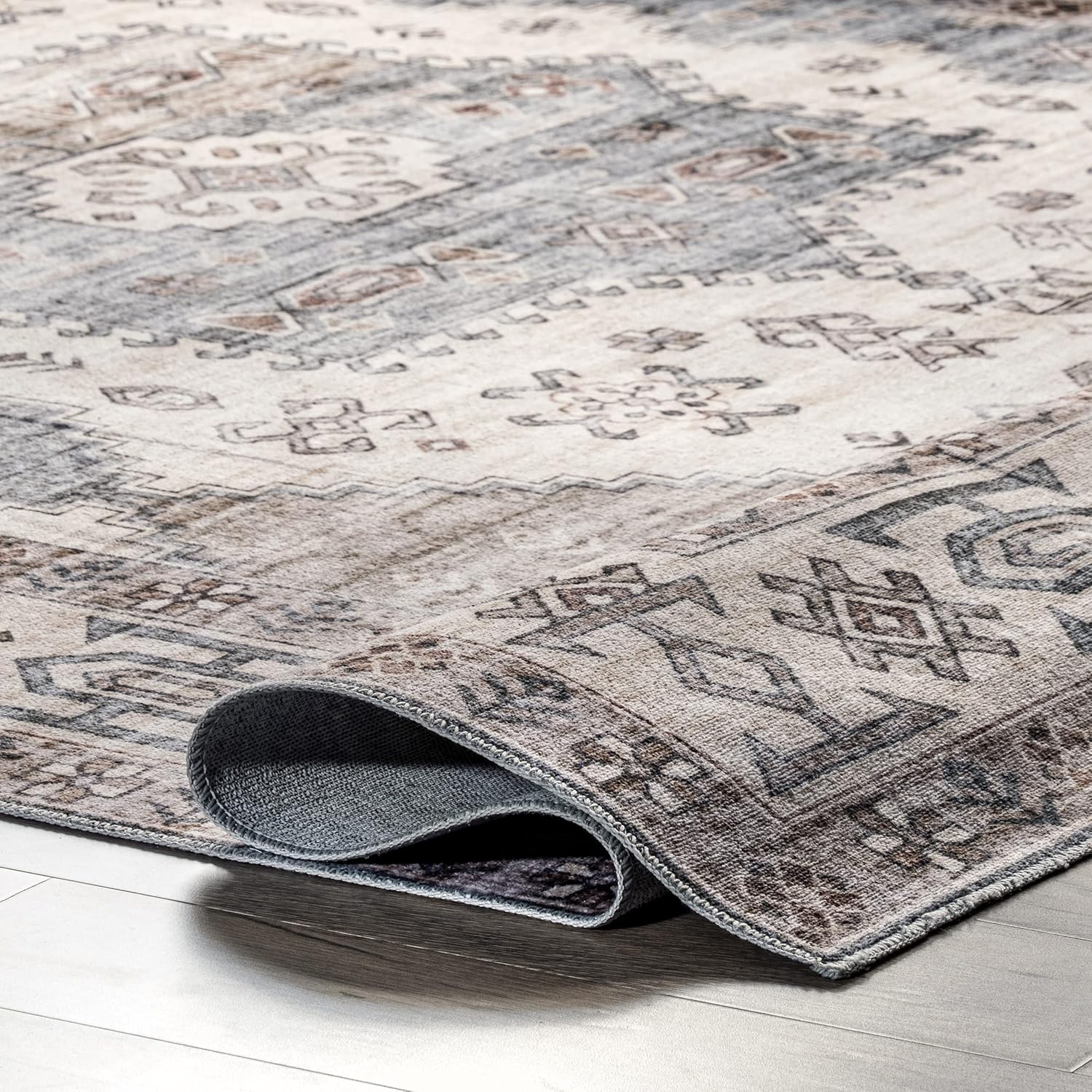SpinClean Alfombra de área lavable a máquina, resistente a las manchas con base