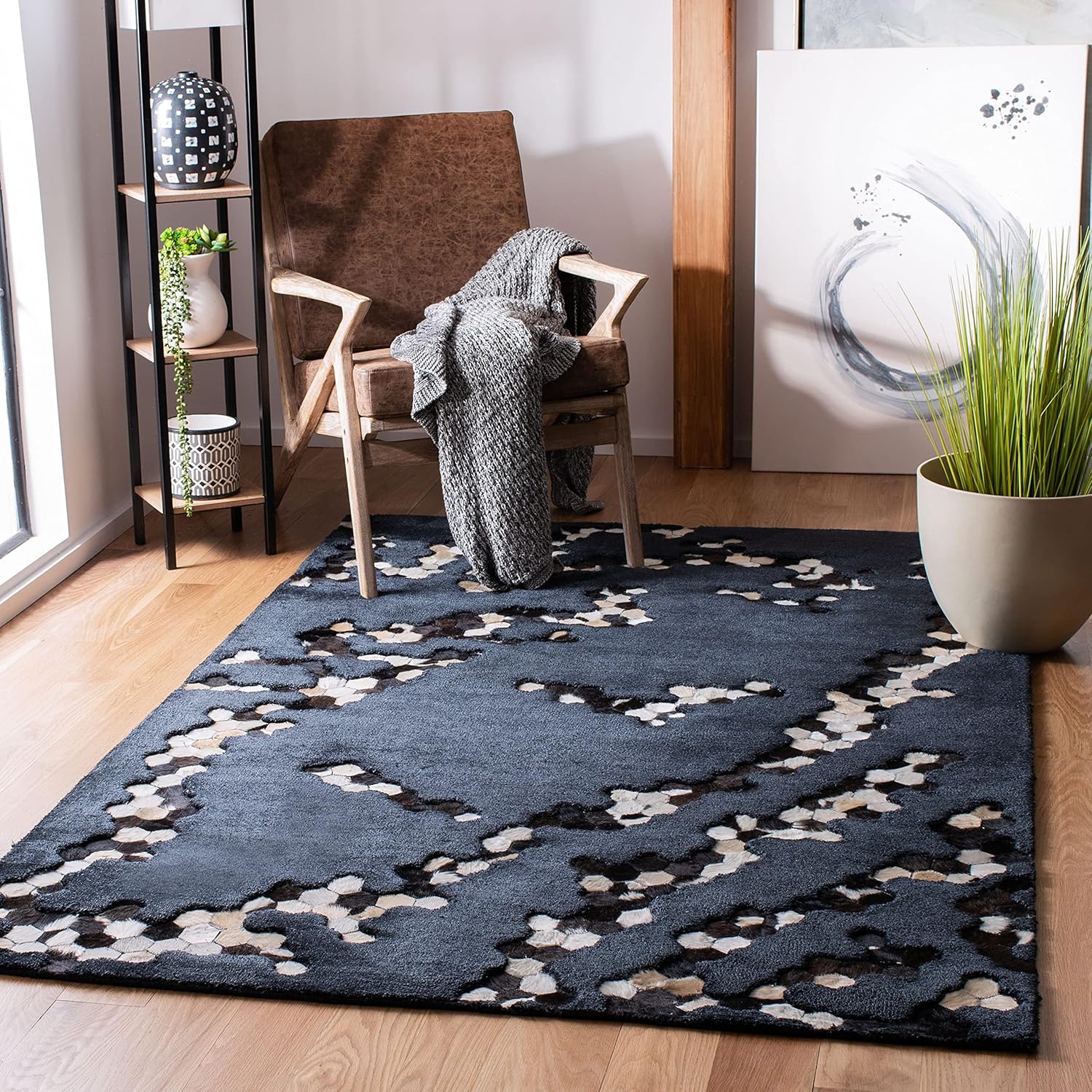 SAFAVIEH Manhattan Collection - Alfombra de área de 6 x 9 pies, negro, hecha a...