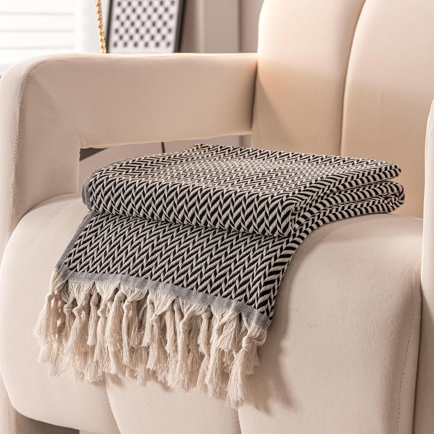 Peshtemania Manta bohemia de algodón prémium de 50 x 60 pulgadas, color blanco...
