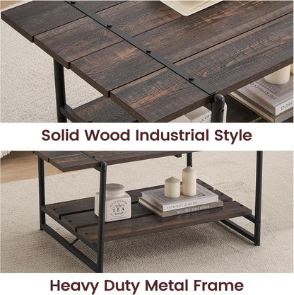 Mesa de centro industrial moderna de 41 pulgadas de madera grande de 2 niveles