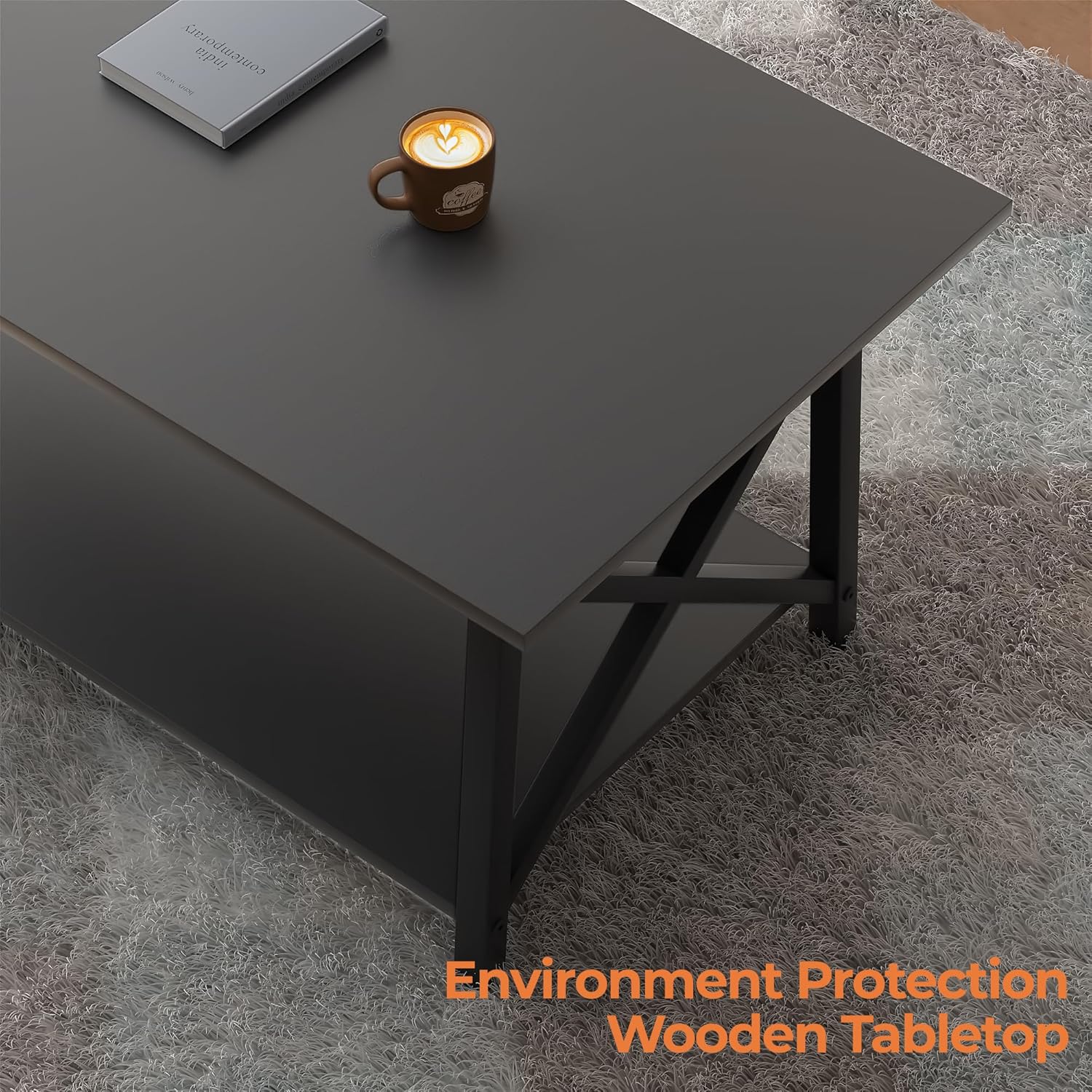 GreenForest Mesa auxiliar negra con estante de almacenamiento de 43.3 x 23.6...