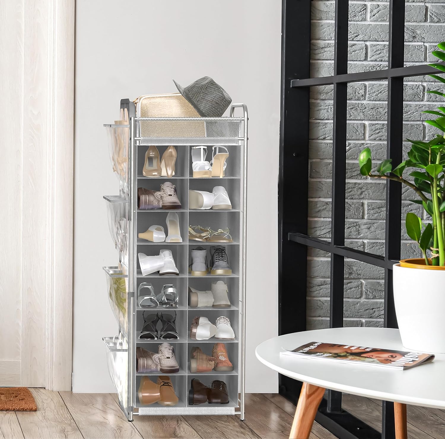 Simple Houseware Soporte para zapatos con bolsillos laterales para colgar ...