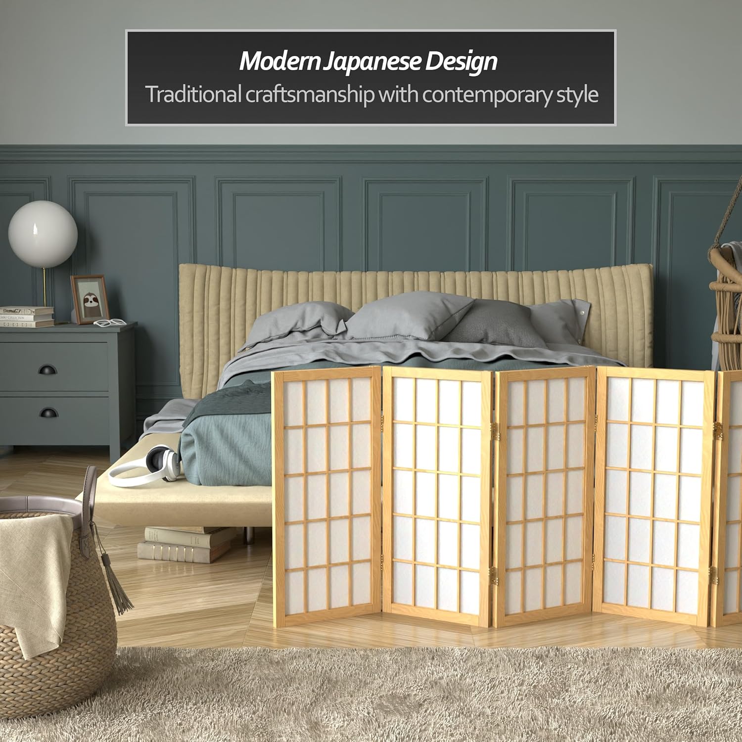 Biombo portátil simple de 2 pies Biombo diseño Shoji, clásico diseño japonés 4...