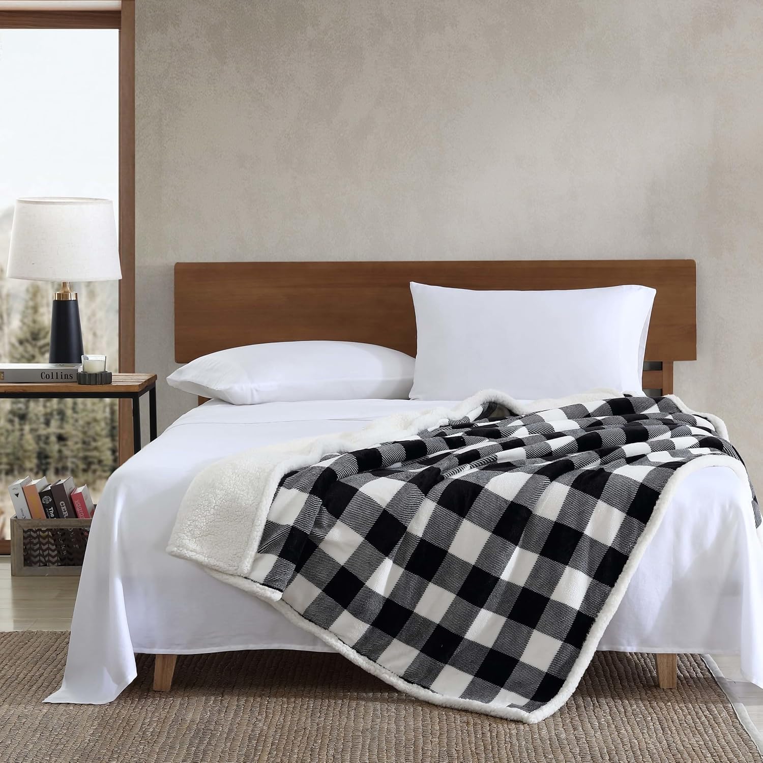 Eddie Bauer - Manta reversible de franela de vellón sherpa, ropa de cama a...