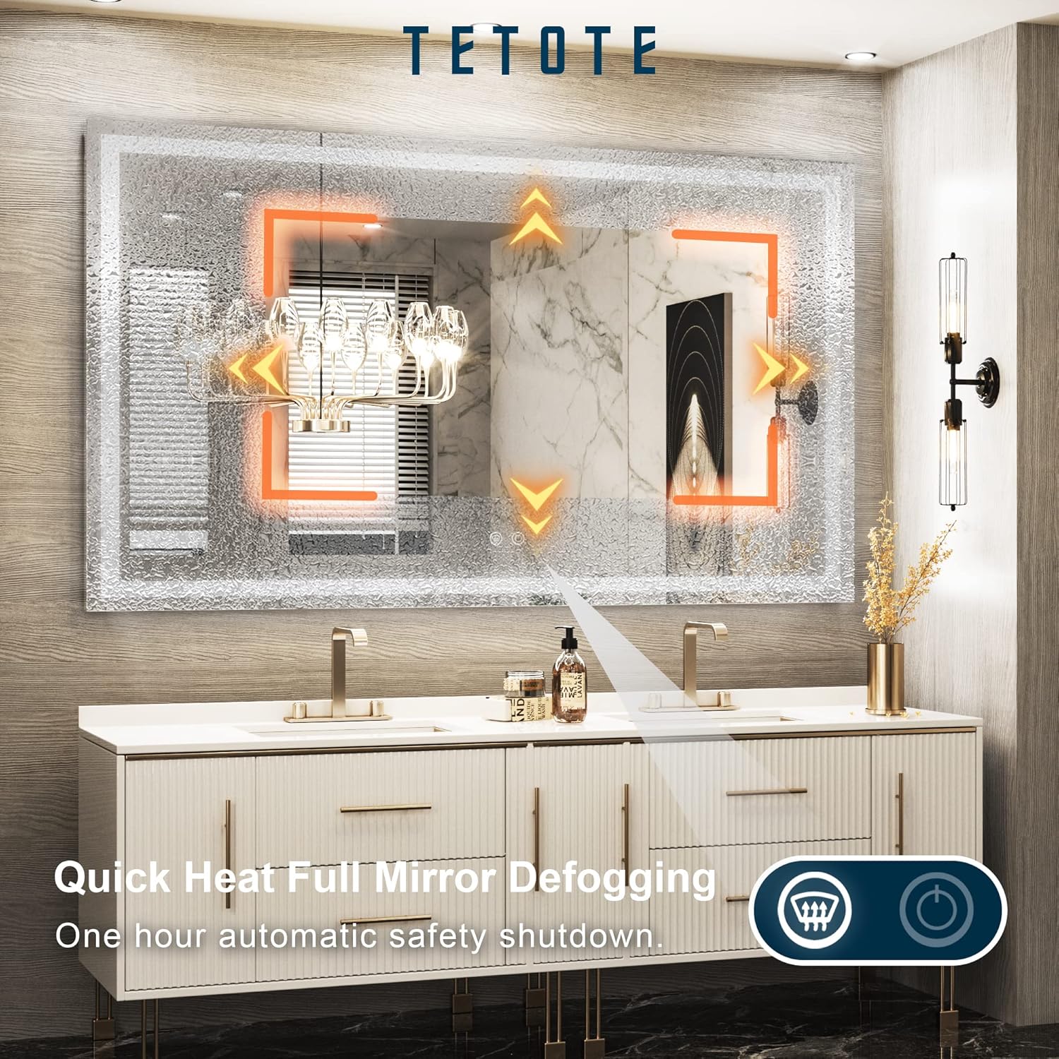 TETOTE Espejo de baño LED de 55 x 36 pulgadas con luces, antiniebla, regulable,...