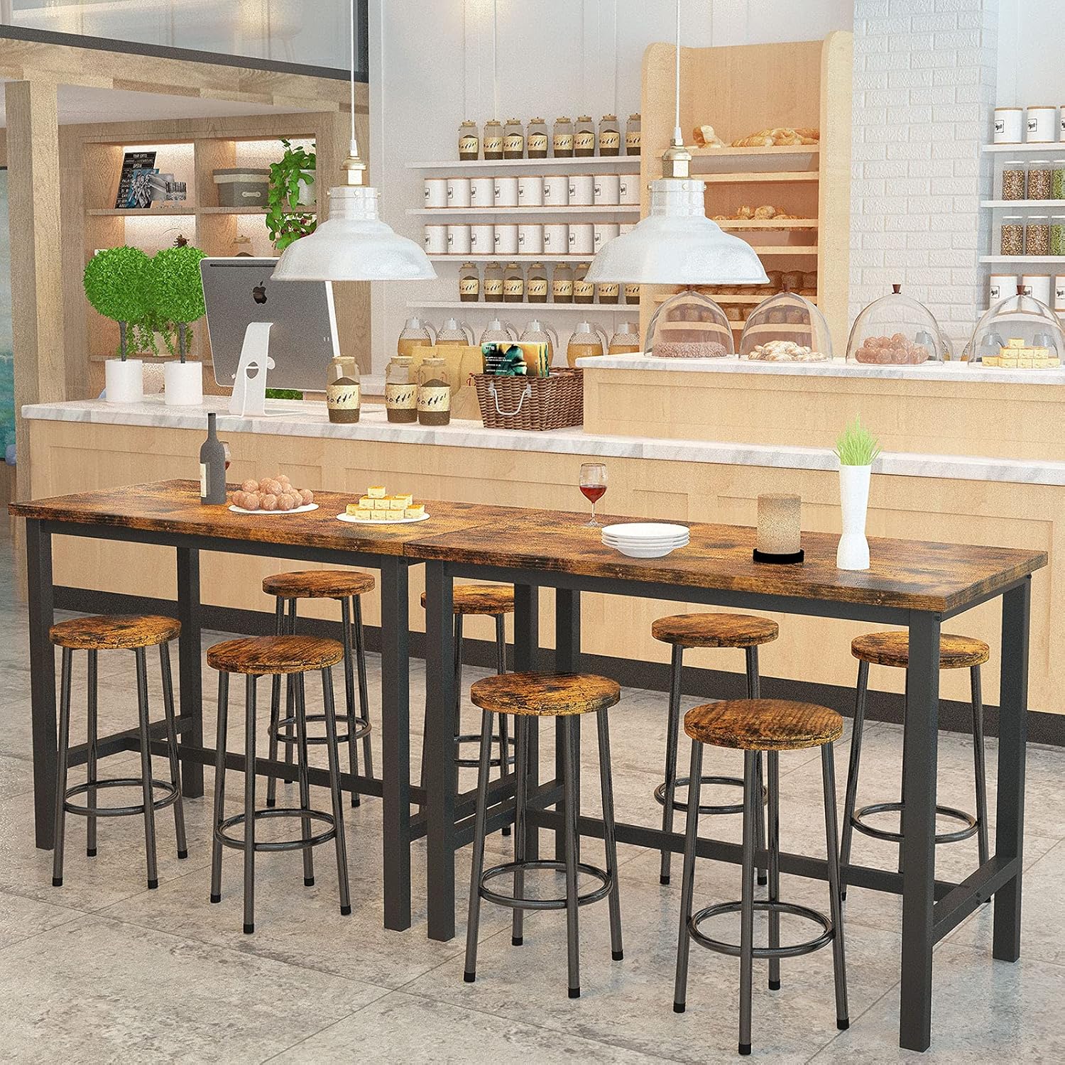 AWQM Juego de mesa de comedor para 4 mesas de bar con taburetes, mesa de pub...