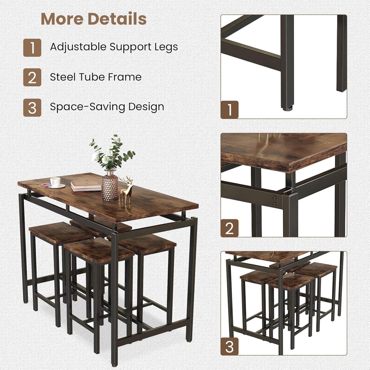 Recaceik Juego de mesa de comedor de 5 piezas, mesa de cocina moderna y sillas...