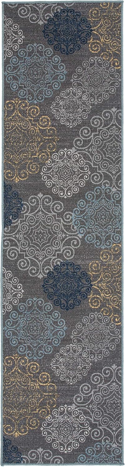 Tapete moderno, con diseño floral, antiderrapante, color crema., Polipropileno,...