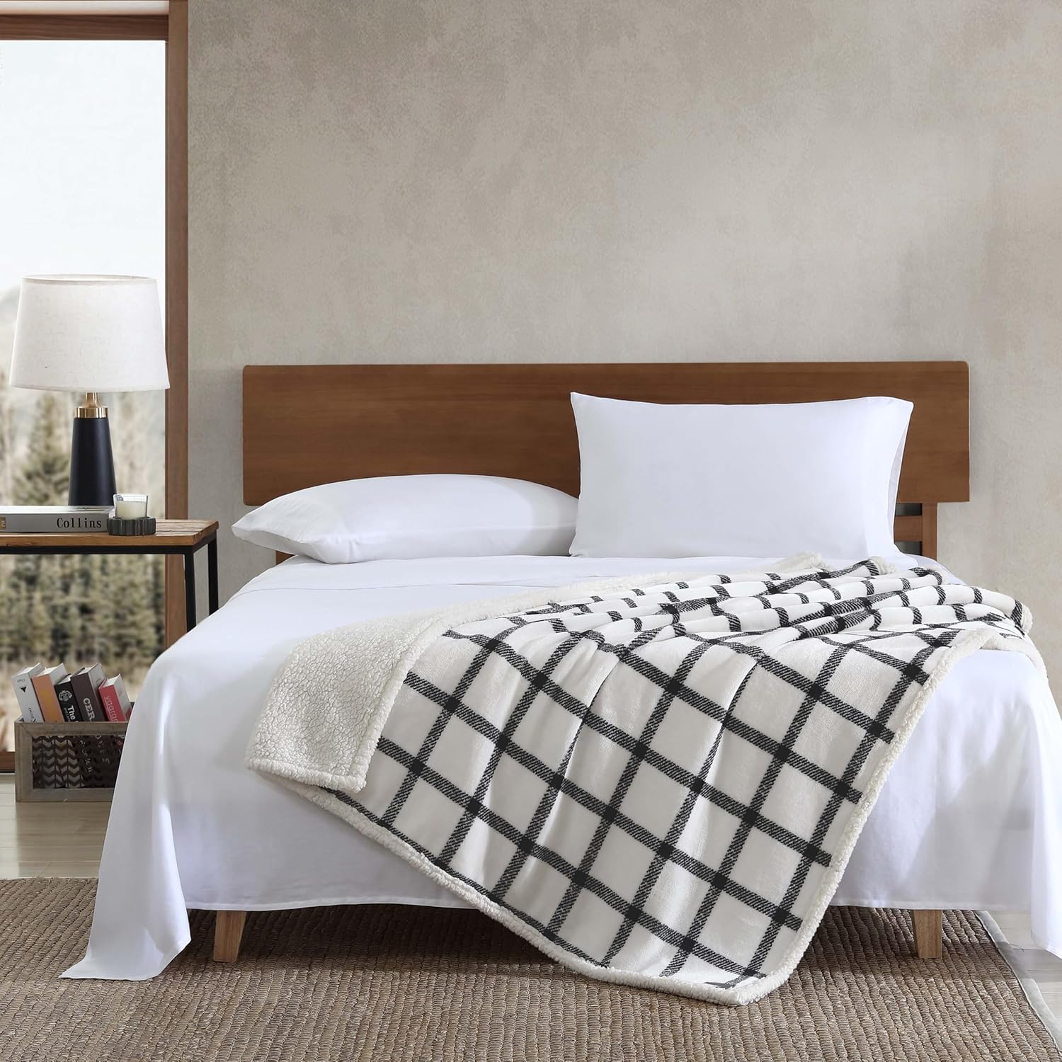 Eddie Bauer Manta reversible de vellón sherpa, ropa de cama y decoración del...