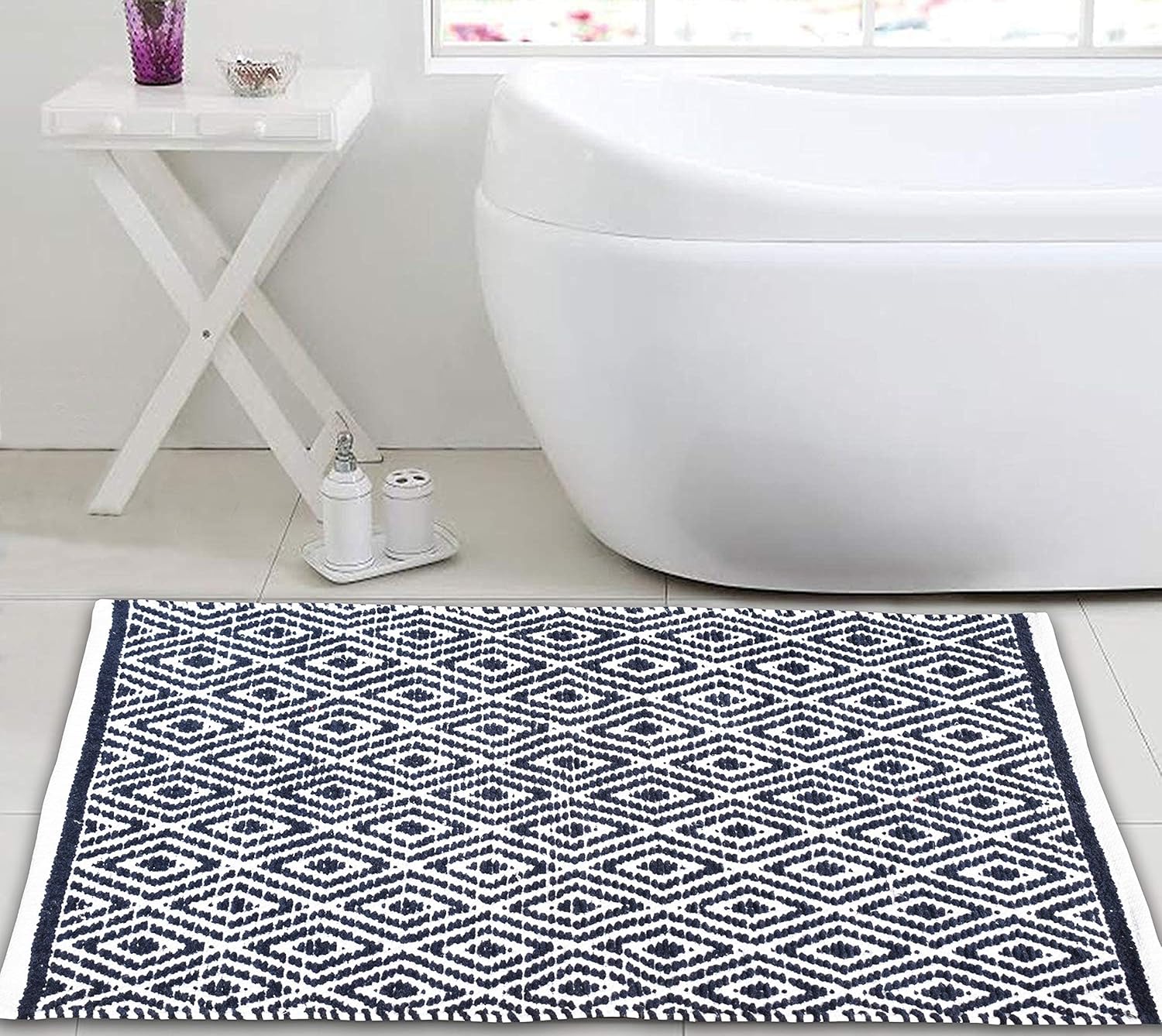 Ramanta Home Alfombra 100% algodón con diamantes de 21 x 34 pulgadas, tejida a...