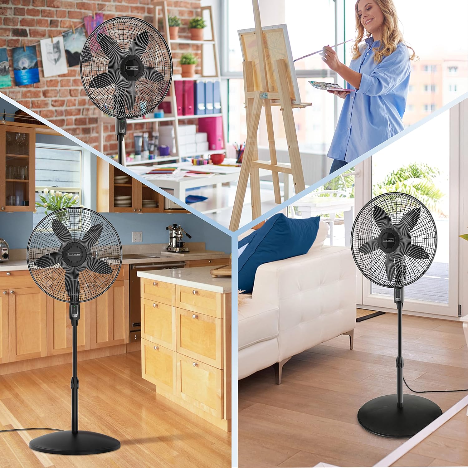 Lasko Ventilador de pedestal oscilante, altura ajustable, control remoto, 4...