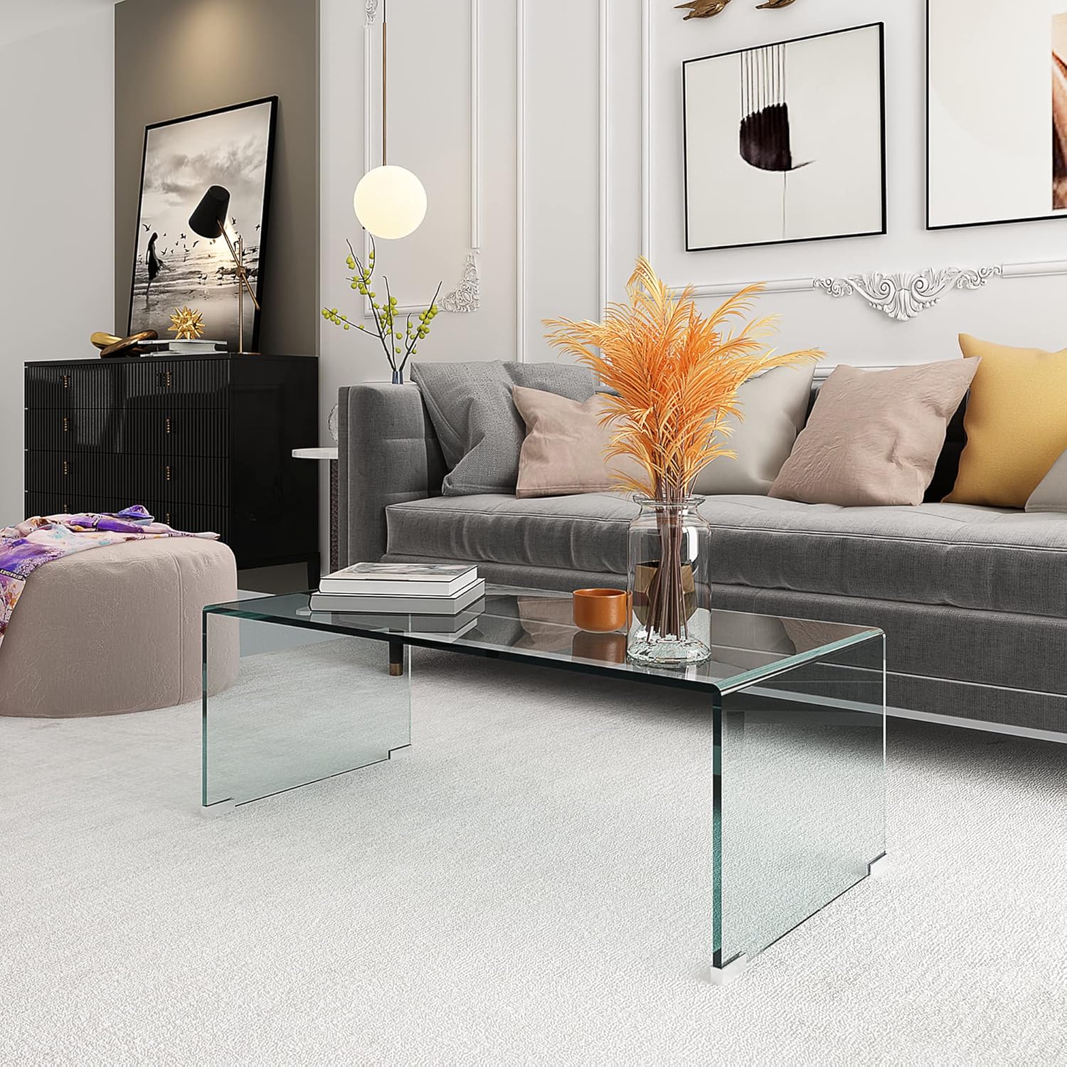 IANIYA Mesa de centro de cristal, mesas de centro transparentes para sala de...