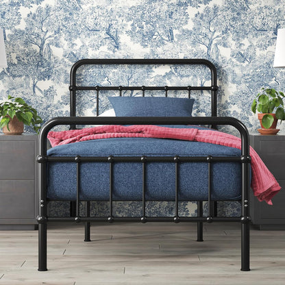 Florence Base de cama con plataforma de metal, base de colchón, no necesita