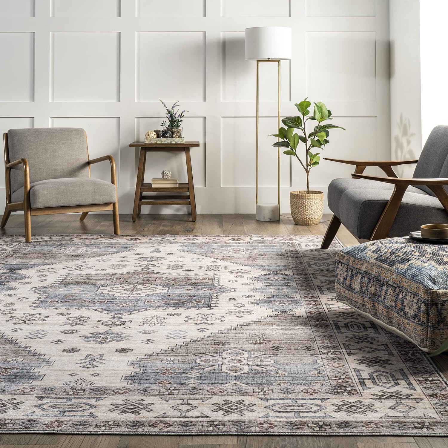 SpinClean Alfombra de área lavable a máquina, resistente a las manchas con base