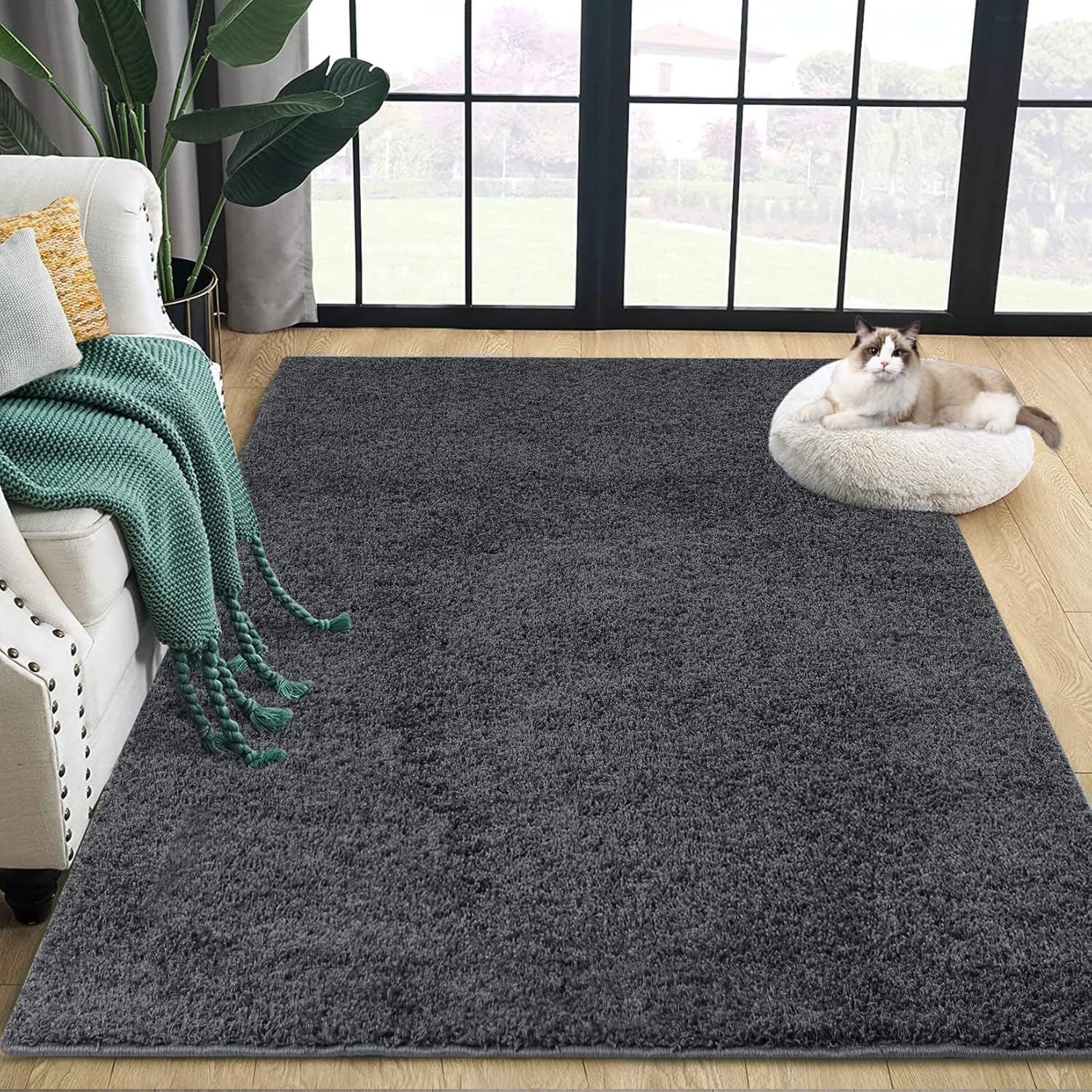 Fashionwu Alfombras grises para dormitorio, alfombra lanuda de piel esponjosa,...