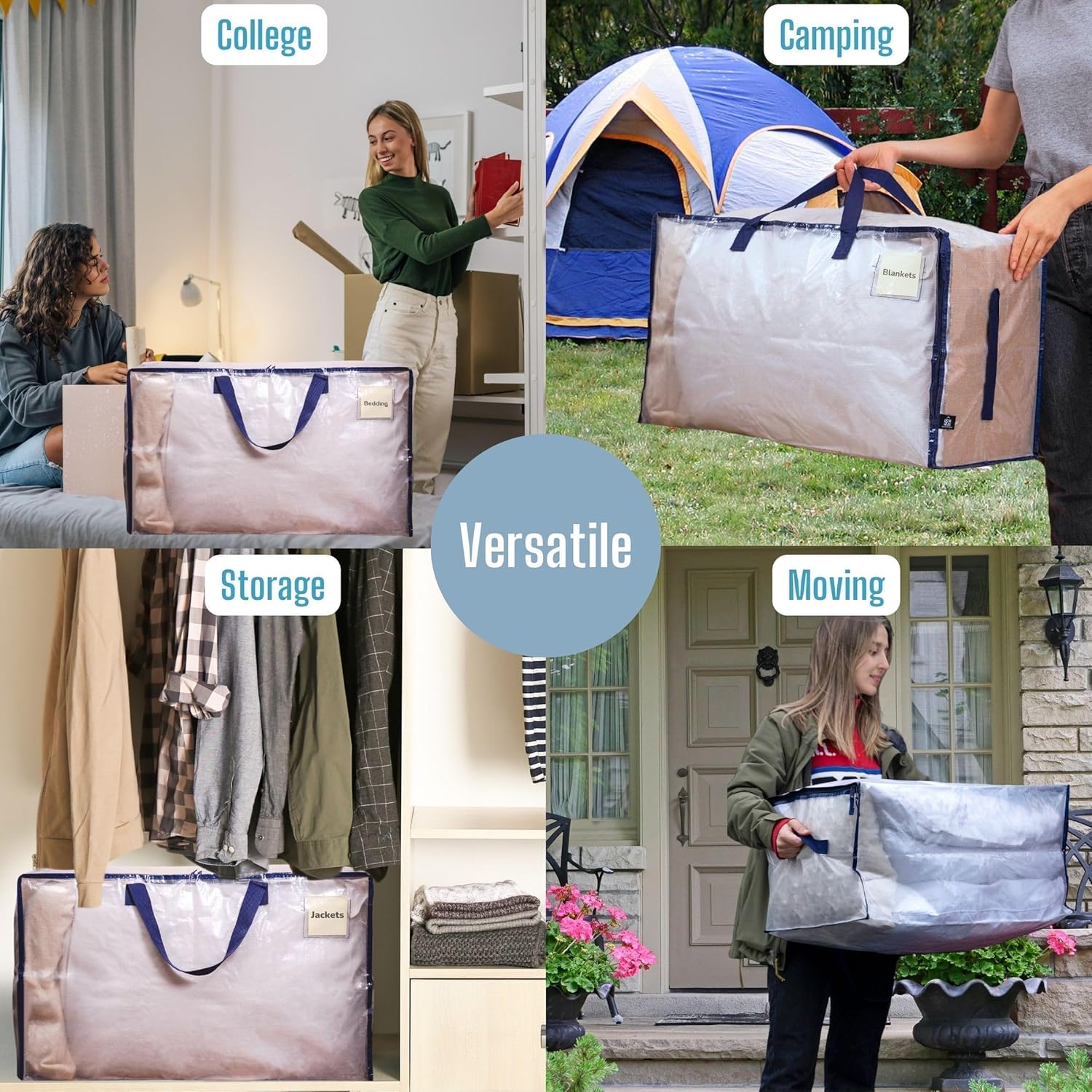 Paquete de 8 bolsas de almacenamiento resistente para mudanzas, dormitorios,