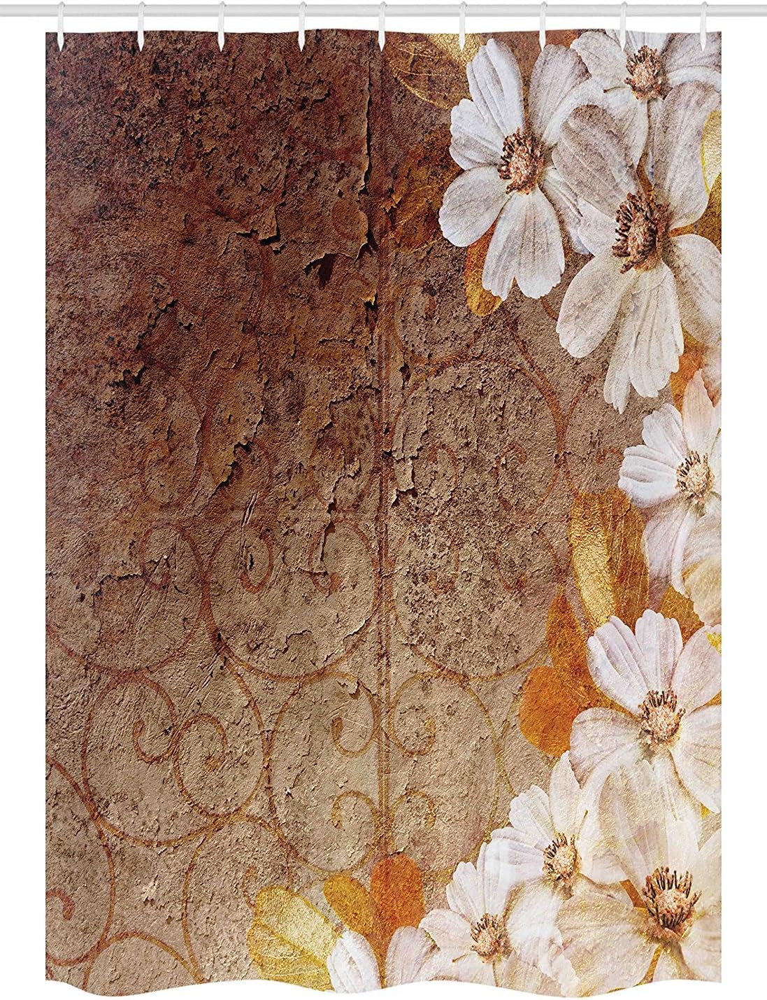 Ambesonne Cortina de ducha Grunge Stall, patrón de flores y hojas en pared...