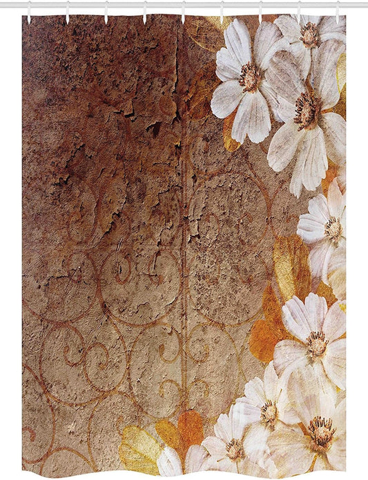 Ambesonne Cortina de ducha Grunge Stall, patrón de flores y hojas en pared...