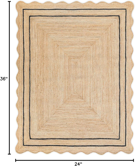 Alfombra con diseño ondulado festoneado, de yute natural, bohemia, para...