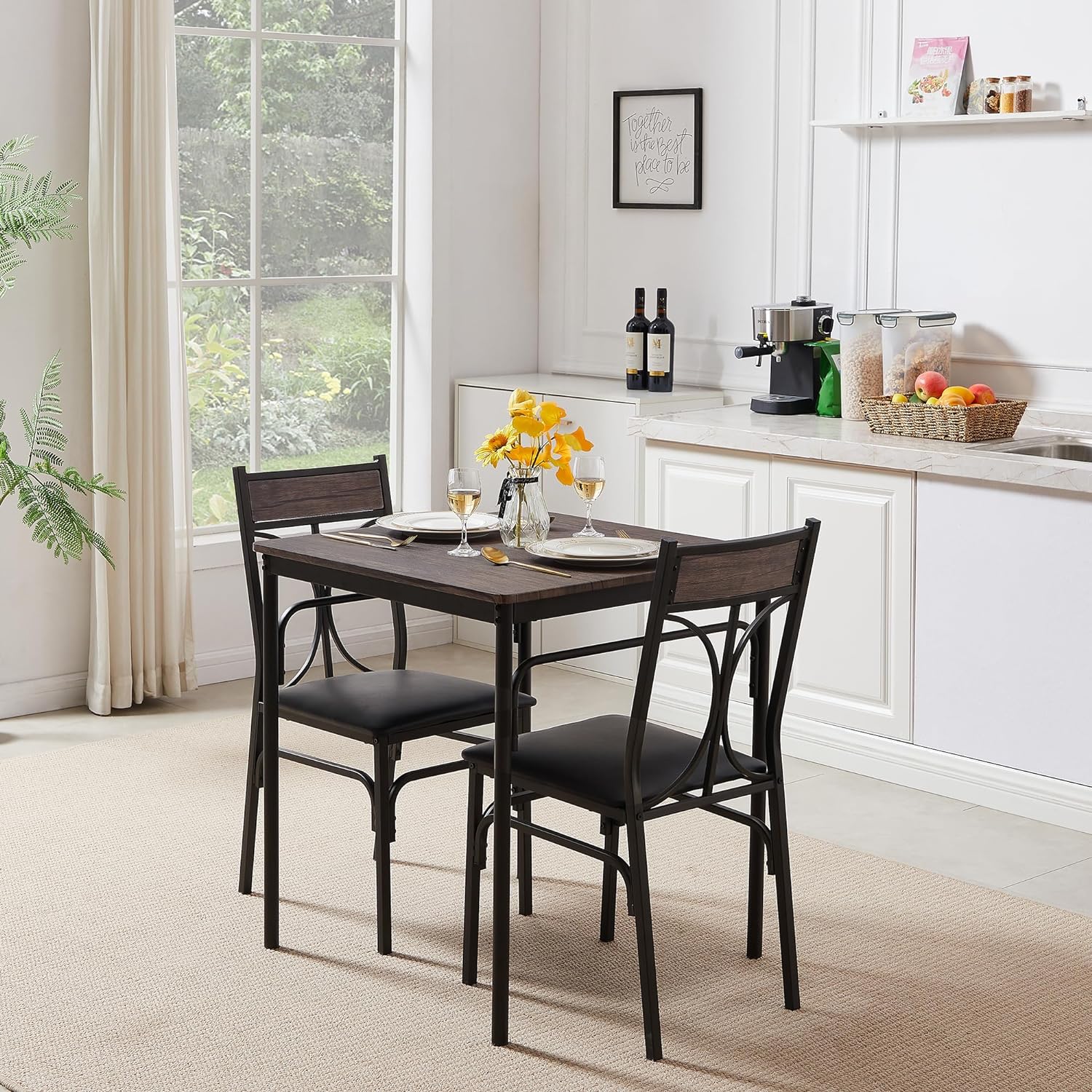 Mesa de comedor de cocina, 2 sillas para espacio pequeño, apartamento, marco de