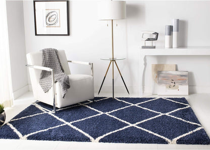 Colección Hudson Shag Alfombra decorativa, 4 x 6 pies, azul marino y marfil,