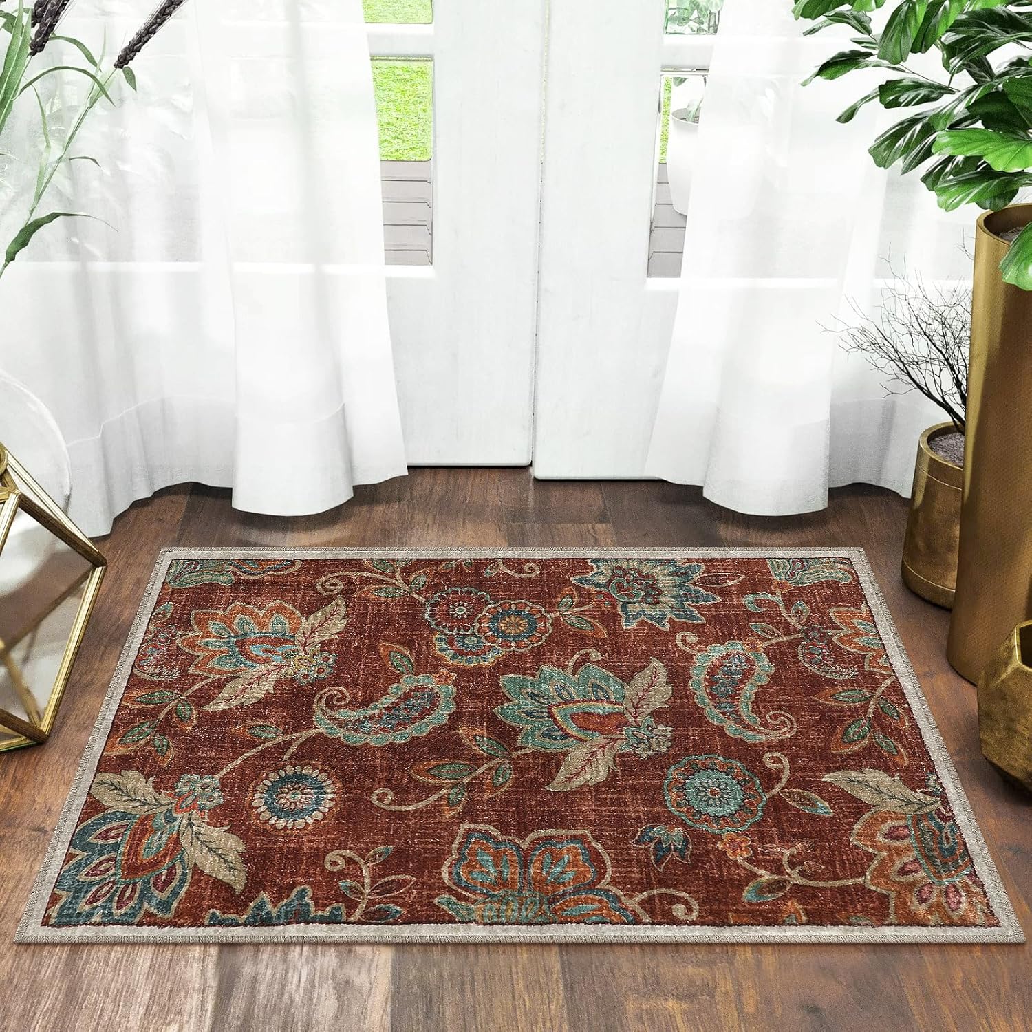 Morebes Alfombra floral de 2 x 3 pies, antideslizante, lavable, alfombra de...