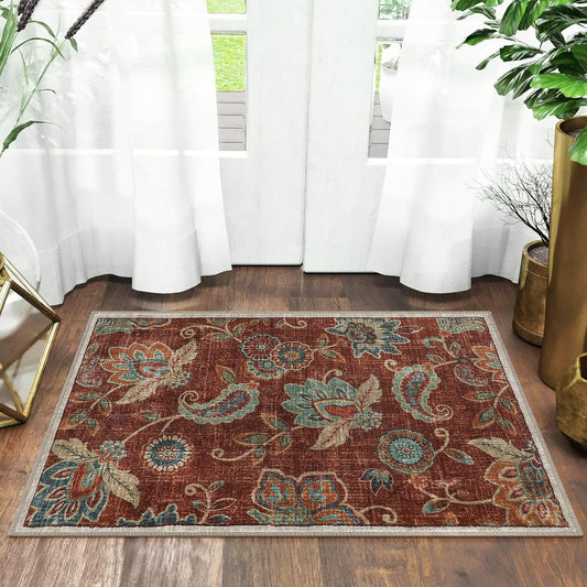 Morebes Alfombra floral de 2 x 3 pies, antideslizante, lavable, alfombra de...