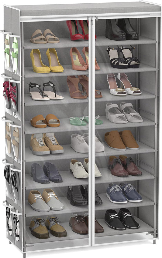 Simple Zapatero de 8 niveles con 10 bolsillos laterales colgantes y cubierta